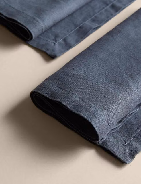 M&S Set of 2 Plain Navy Blue Pure Linen Napkins