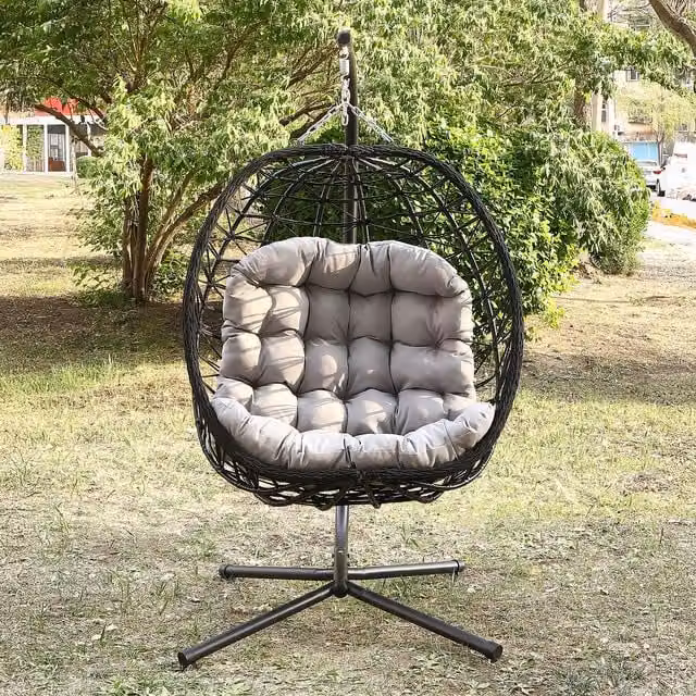 Artemis Home Hebden Hanging Egg Chair with Stand and Cushions in Grey