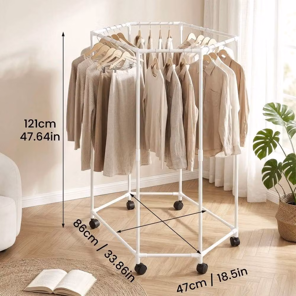 Kelvenix White Heavy-Duty Metal Hexagonal Clothes Rail – 2