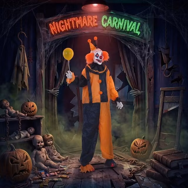 HOMCOM Life Size Animated Clown Halloween Decoration in Multicolour and Black