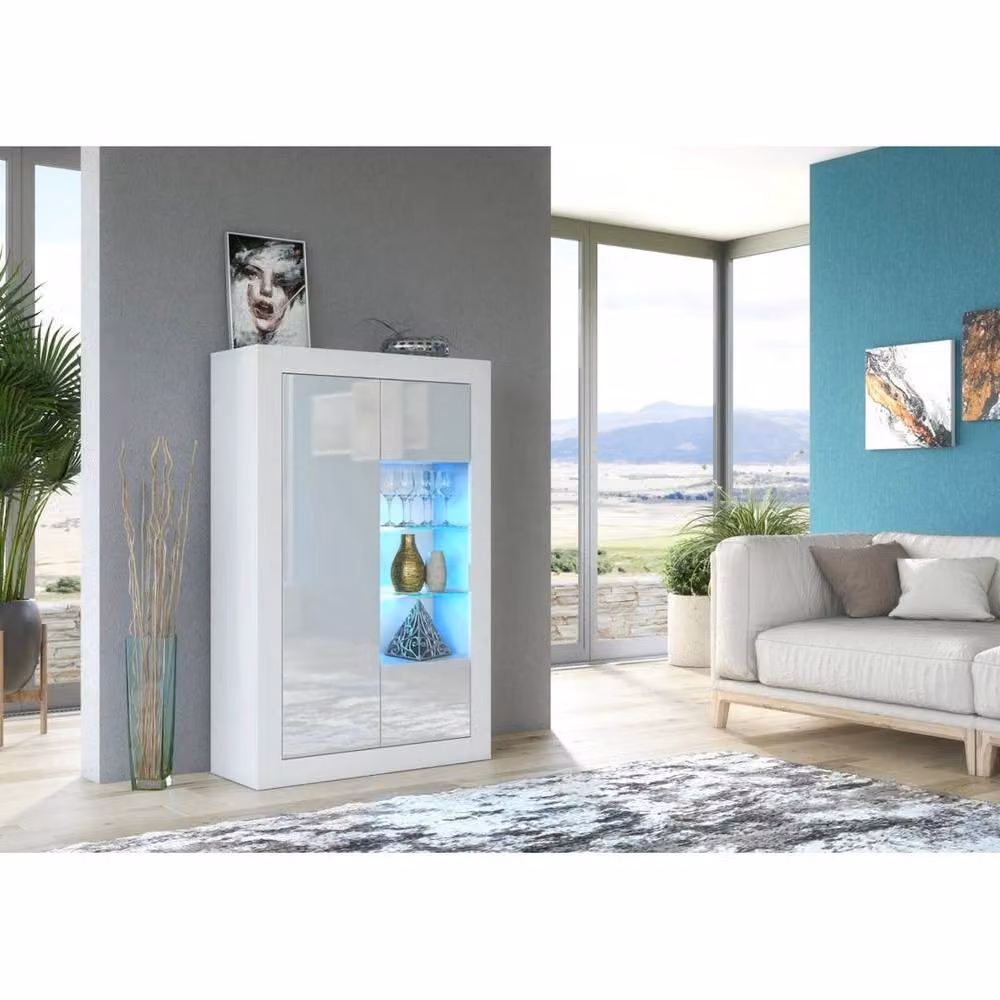 FORGEVIO Modern White Sideboard Cabinet with High Gloss Fronts and Integrated Lighting – 2