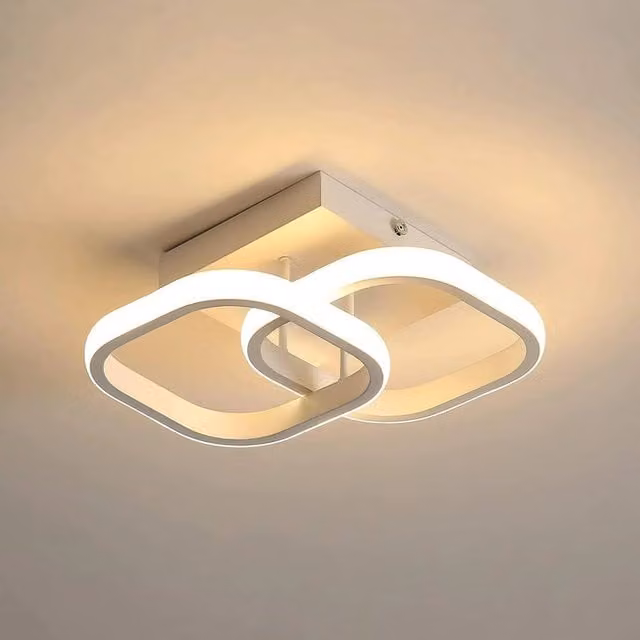 Pheashine Modern Double Ring LED Ceiling Light, White, 22W, 6500K Cool White
