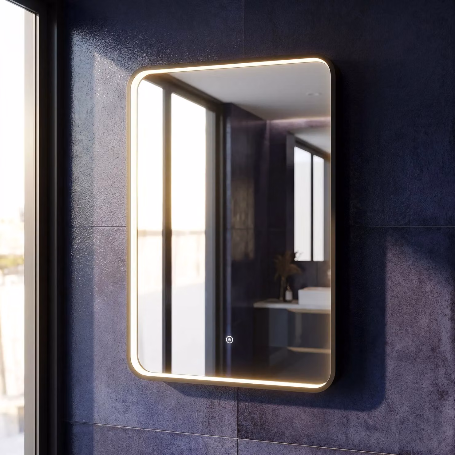 Balterley Rectangular Inset Framed LED Bathroom Mirror with Demister Pad and Touch Sensor, Black, W: 50 cm, H: 70 cm – 3