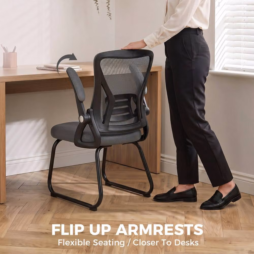 HOMCOM Office Chair with Mesh Backrest and Steel Legs in Dark Grey – 5