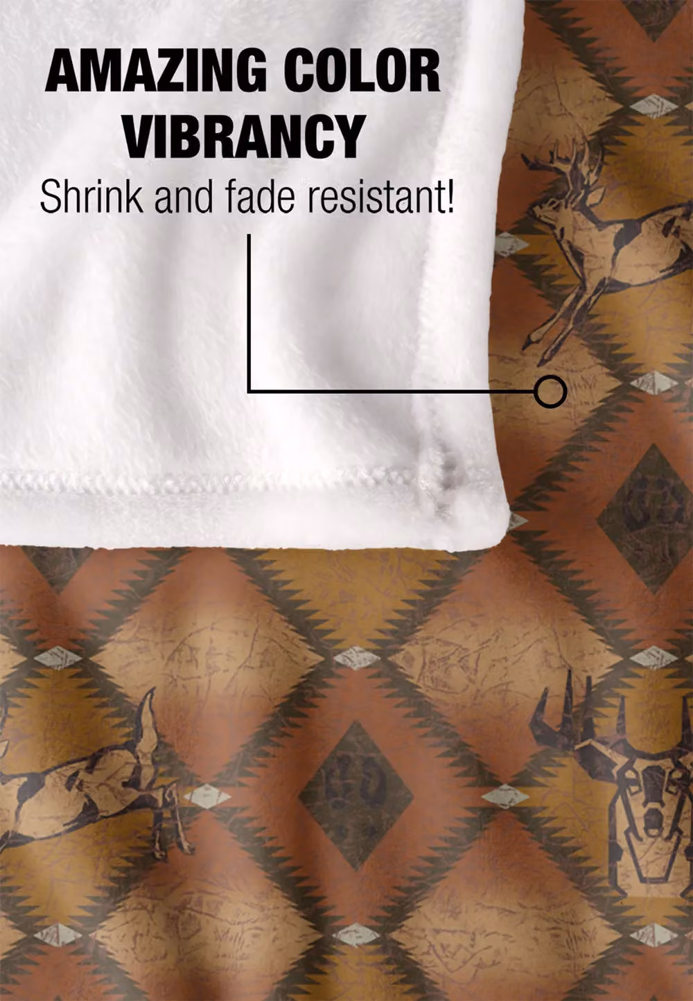 JQ Licensing Deer Southwest Brown Hunting Pattern Super Soft Fleece Throw Blanket, White and Brown, W/D/H: 152 x 127 cm – 4