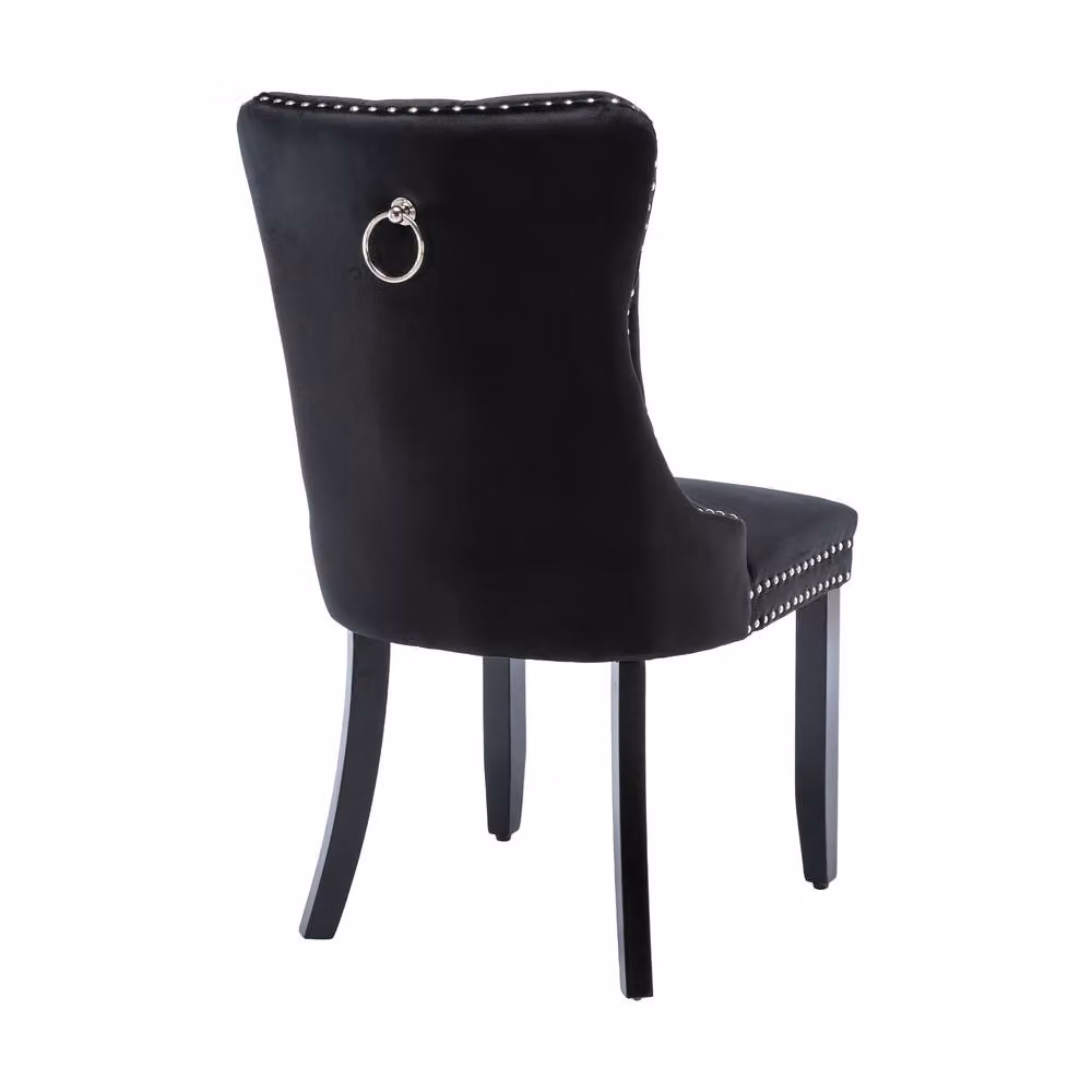 Merax Set of 6 Black Velvet Button Tufted Dining Chairs with Rubberwood Legs – 2