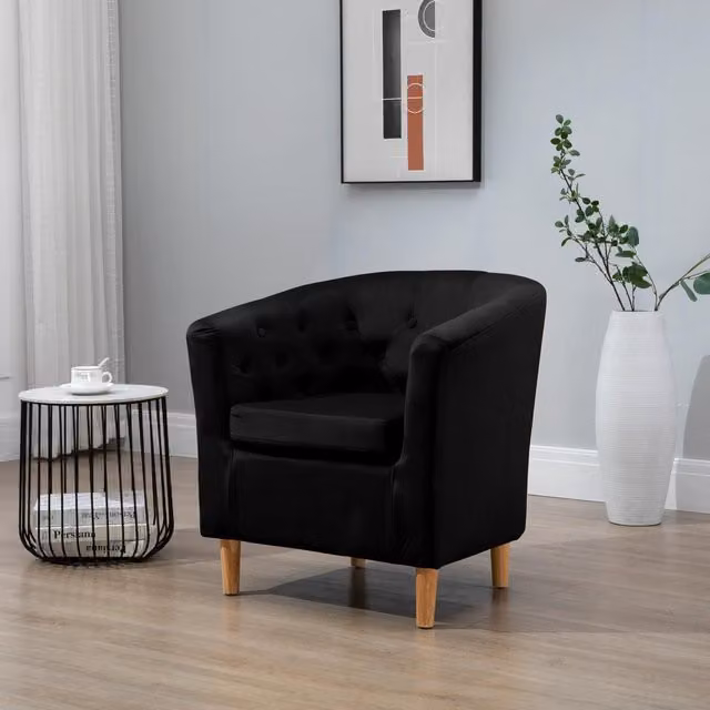 Artemis Home Clio Black Velvet Fabric Tub Accent Chair with Armrests and Solid Wood Frame – 2