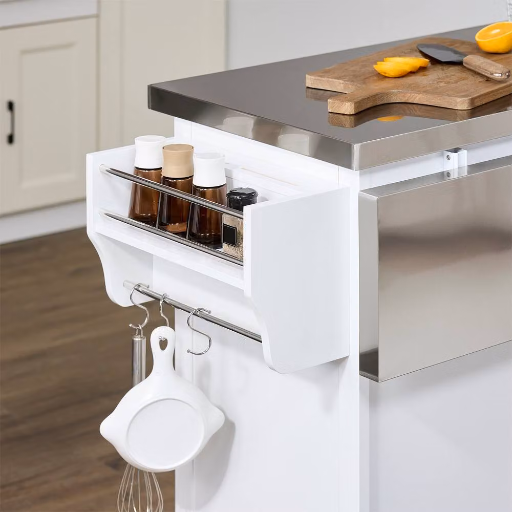 SoBuy Modern White Kitchen Trolley with Stainless Steel Top – 3