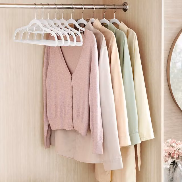 SONGMICS Non-Slip Space-Saving Clothes Hangers with Swivel Hook and Contoured Shoulders, White