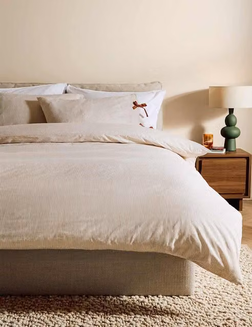 MADE Ansel Striped Pure Cotton Bedding Set, Beige, 200 x 200 cm