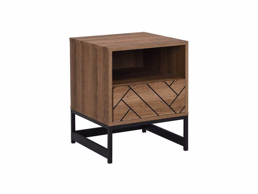 Vente-unique Set of 2 Modern Geometric Bedside Tables in Walnut and Black with 1 Drawer and 1 Recess, W/D/H: 40 x 40 x 50 cm – 3