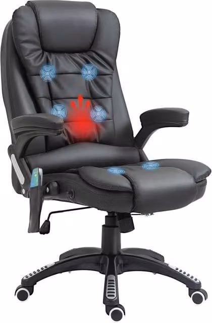 Rolipo Black PU Leather Heated 6-Point Massage Executive Office Chair with Headrest and 360 Degree Swivel – 1