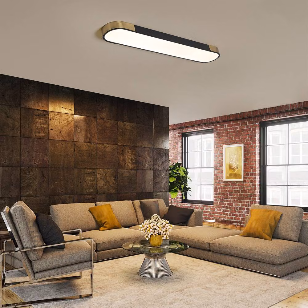 NIVOR Dimmable LED Linear Flush Mount Ceiling Lamp with Remote Control, Black and Gold/Brass, 70 cm – 4