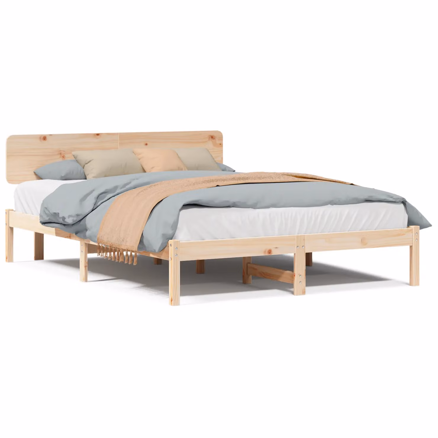 Berkfield Home Solid Pine Wood Bed Frame with Headboard, Beige, W: 150 cm, D: 200 cm, H: 74 cm – 2
