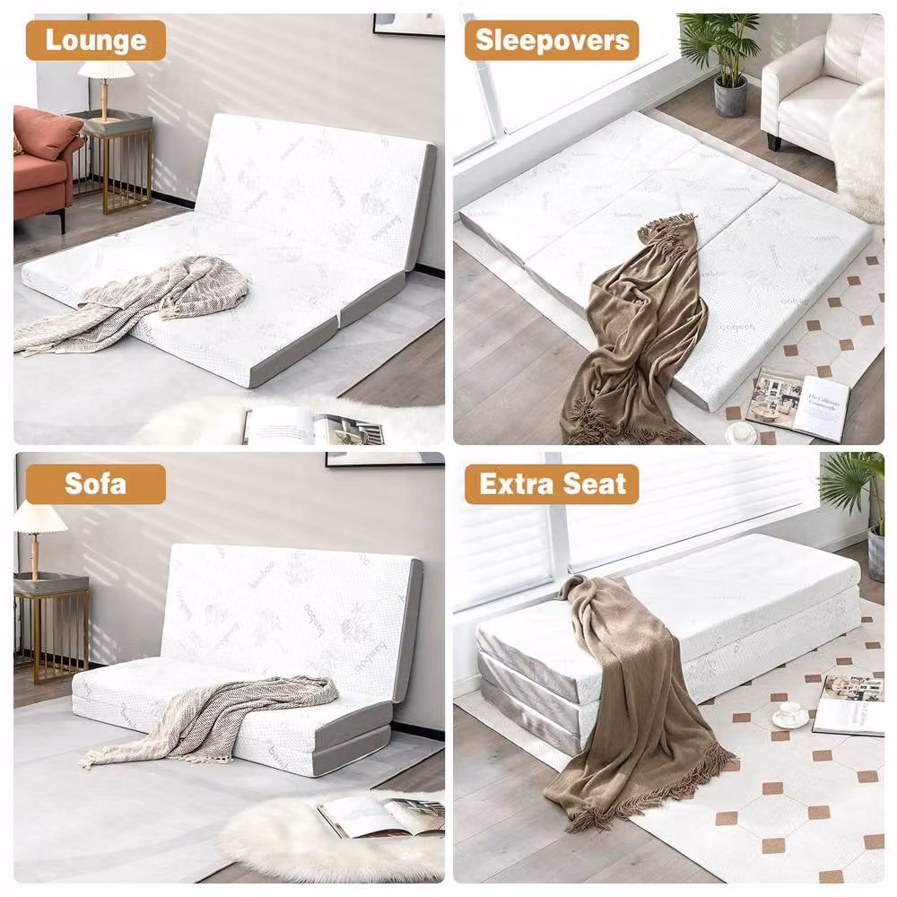Gymax Double Size Folding Memory Foam Mattress with Cool Gel and White Bamboo Mesh Cover, W: 140 cm, L: 200 cm – 2