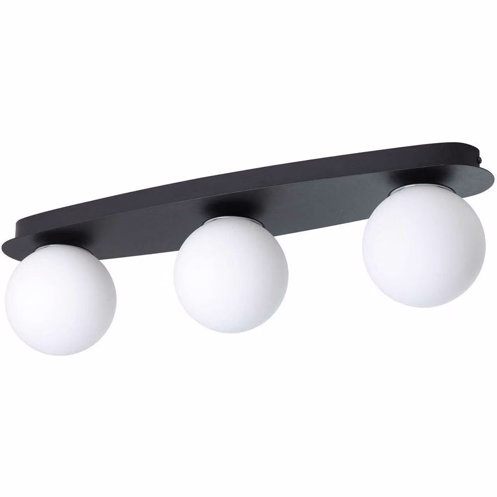 Loops Modern Black Triple LED Ceiling Light with Glass Shade – 2
