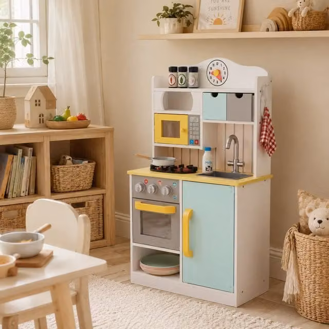 Teamson Kids Little Chef Florence Wooden Play Kitchen with 5 Accessories in Multicolour