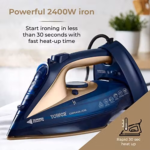 Tower T22008BLG CeraGlide Cordless Steam Iron with Ceramic Non-Stick Soleplate, Blue and Gold – 5