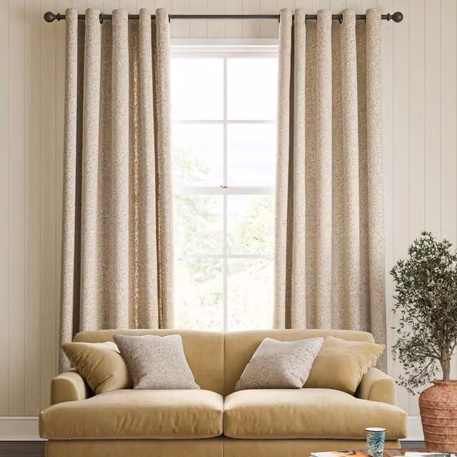 William Morris Bird And Anemone Made To Measure Blackout Eyelet Curtains in Beige Floral Pattern