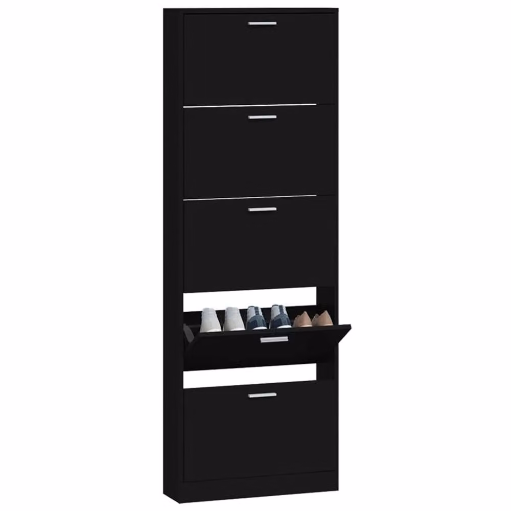 Berkfield Home Modern Black Shoe Cabinet with Tilting Compartments and Drawers, W/D/H: 59 x 17 x 169 cm – 3