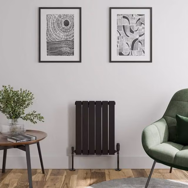Temprazo Black Flat Single Panel Horizontal Designer Radiator, W: 60.0 cm, H: 45.5 cm