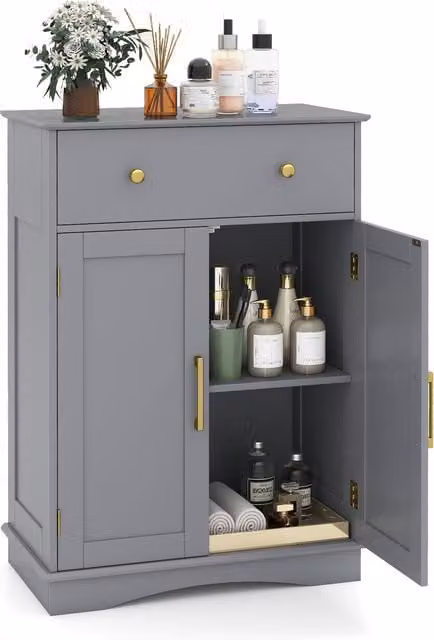 Costway Modern Grey Floor Storage Cabinet Buffet Sideboard with Drawer and Doors