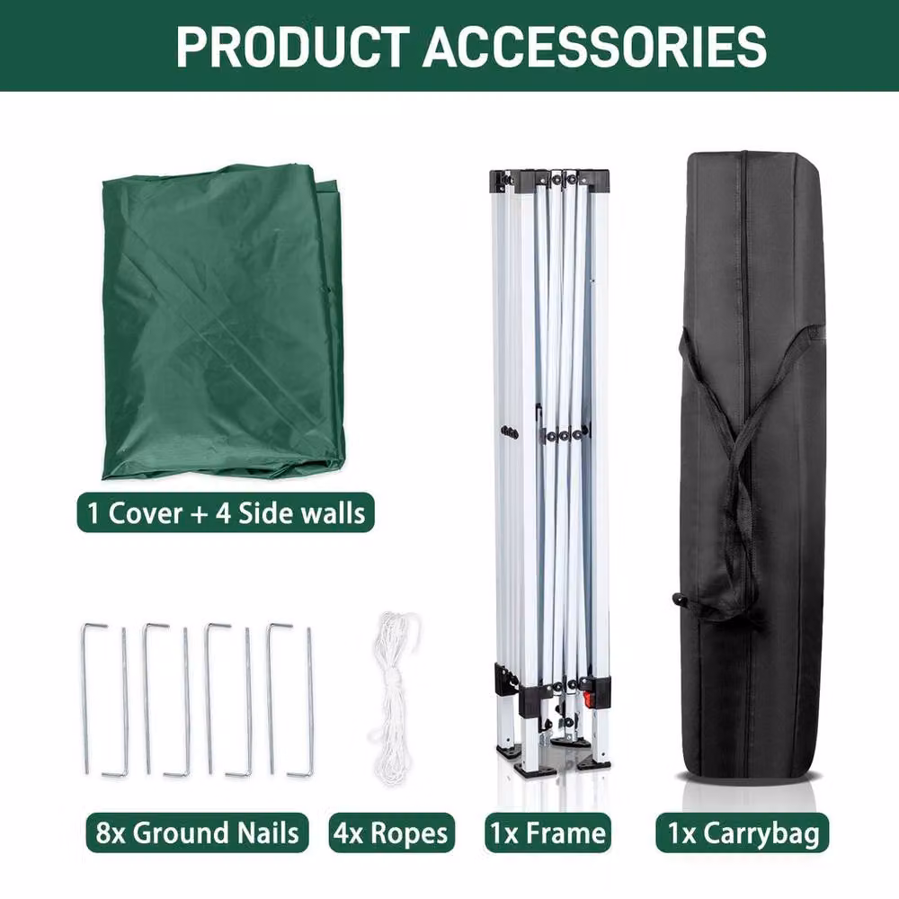 EONLION Green and Silver Pop Up Gazebo with Sides and Steel Frame, Height: 100 cm – 3