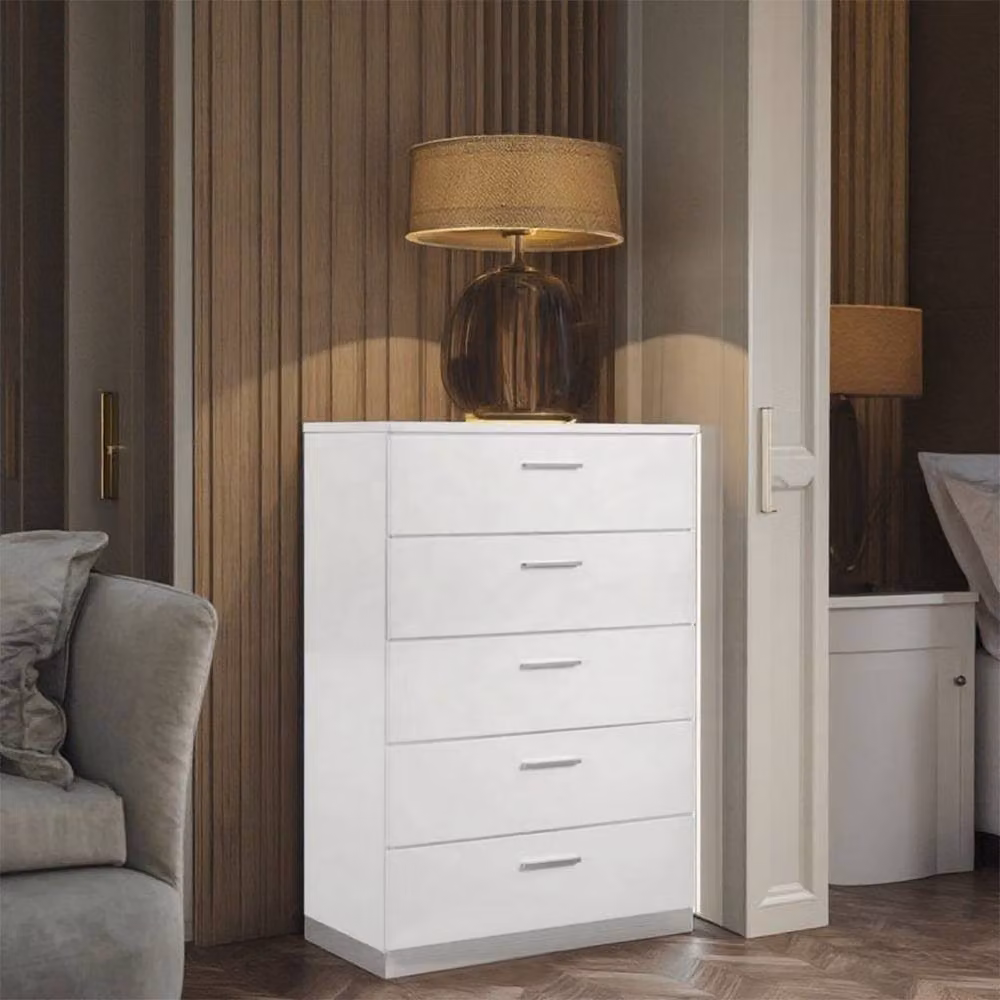 Ventryn High Gloss 5 Drawer Tall Wide Chest of Drawers in White – 3