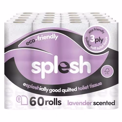 Cusheen Splesh Lavender Scented Toilet Roll, 60 Rolls, 3 Ply Quilted White Bulk Family Pack – 1
