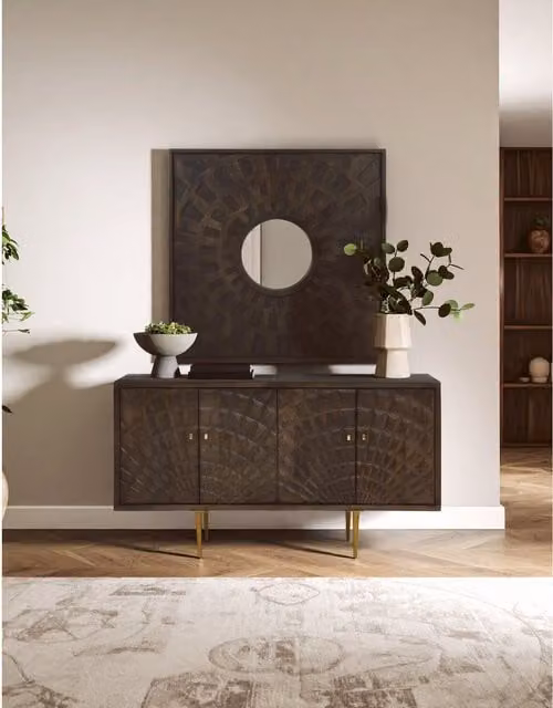 Orsina Suri Square Boho Geometric Wall Mirror in Grey and Brown by Fifty Five South – 1