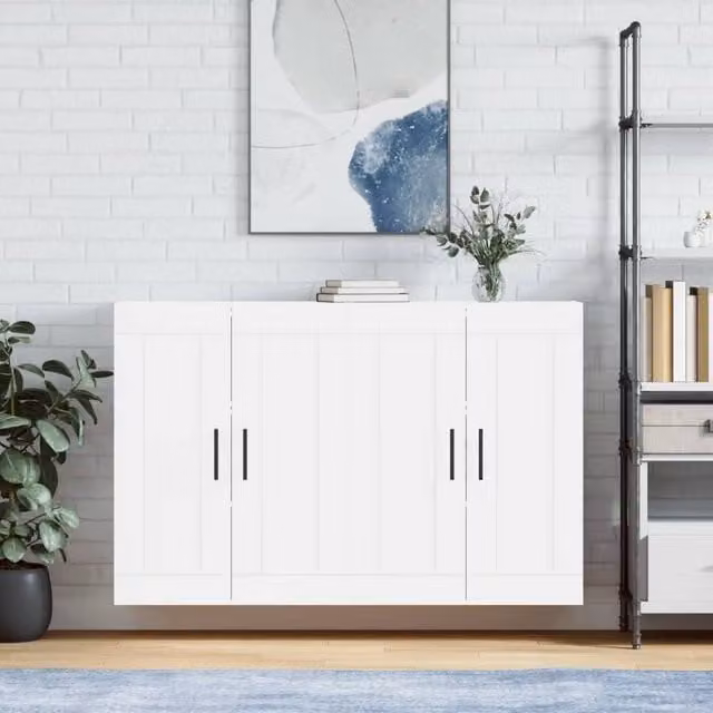 Berkfield Home Set of 2 White Modern Wall Mounted Cabinets with Hinged Doors and Internal Shelves