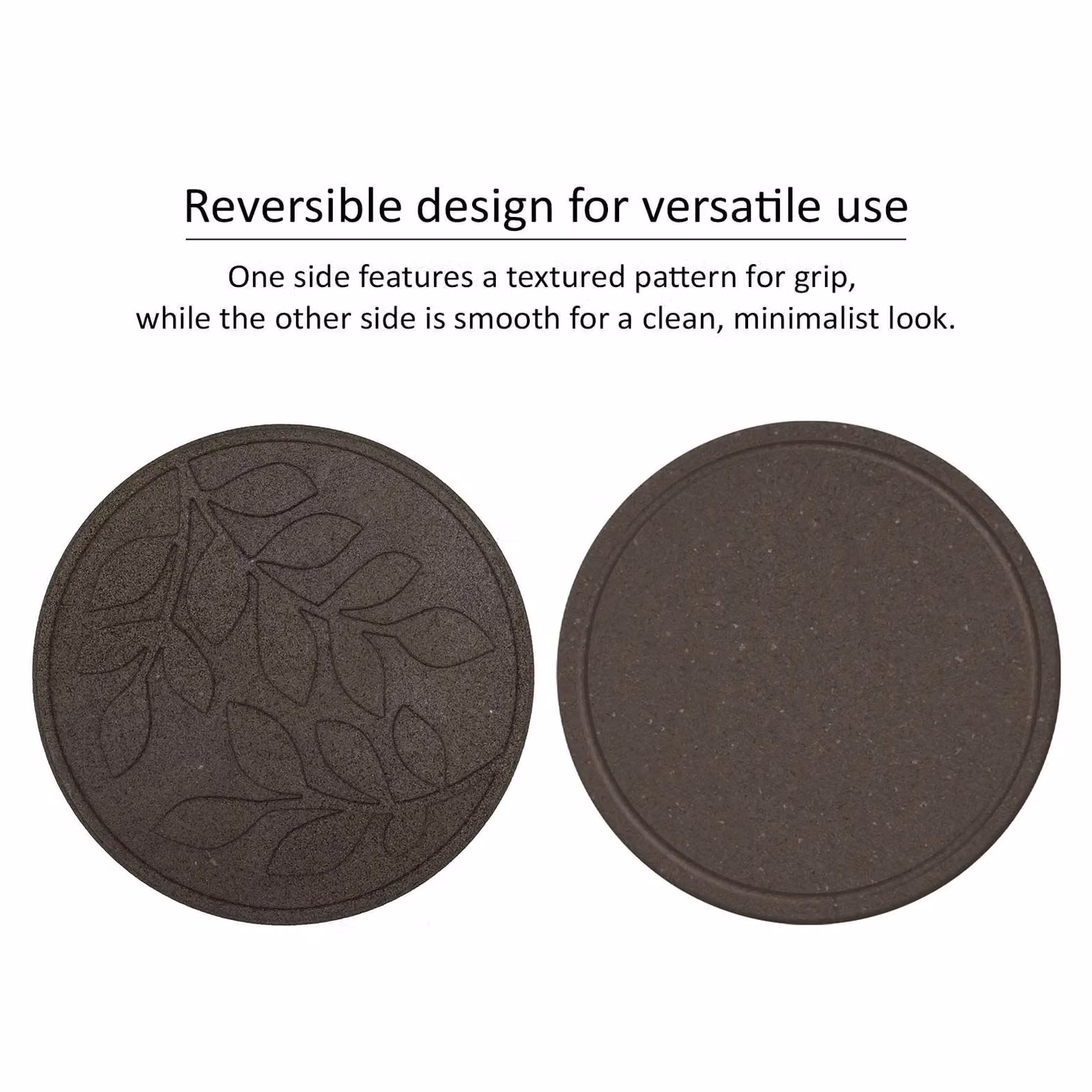 Nicoman Leaf Design Reversible Garden Stepping Stones, Brown, Set of 2, Diameter: 46 cm – 5