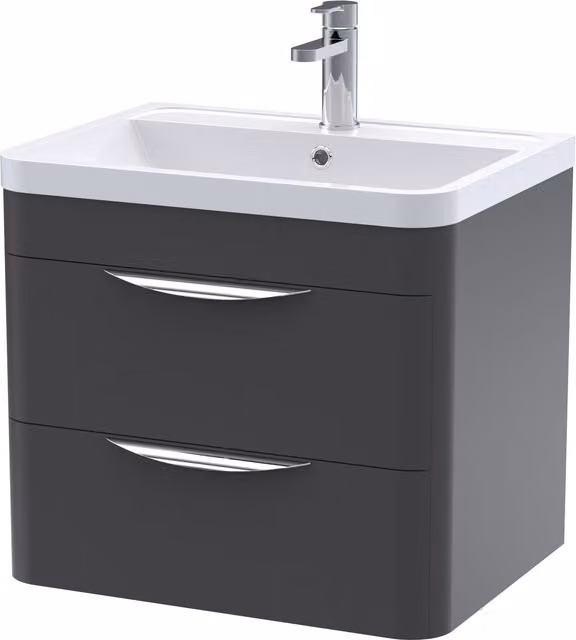 Balterley Wall Hung 2 Drawer Bathroom Vanity Unit with Ceramic Basin, Grey – 1