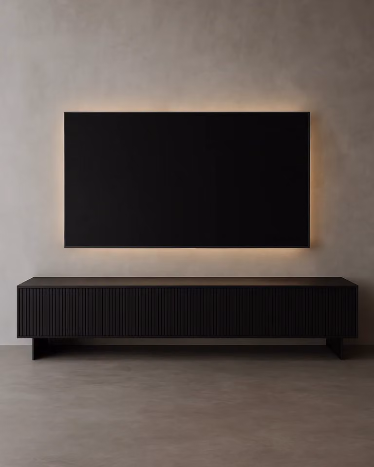 Tommy Franks Costine Modern TV Unit in Black Smoke Oak, W/D/H: 200 x 50 x 45 cm