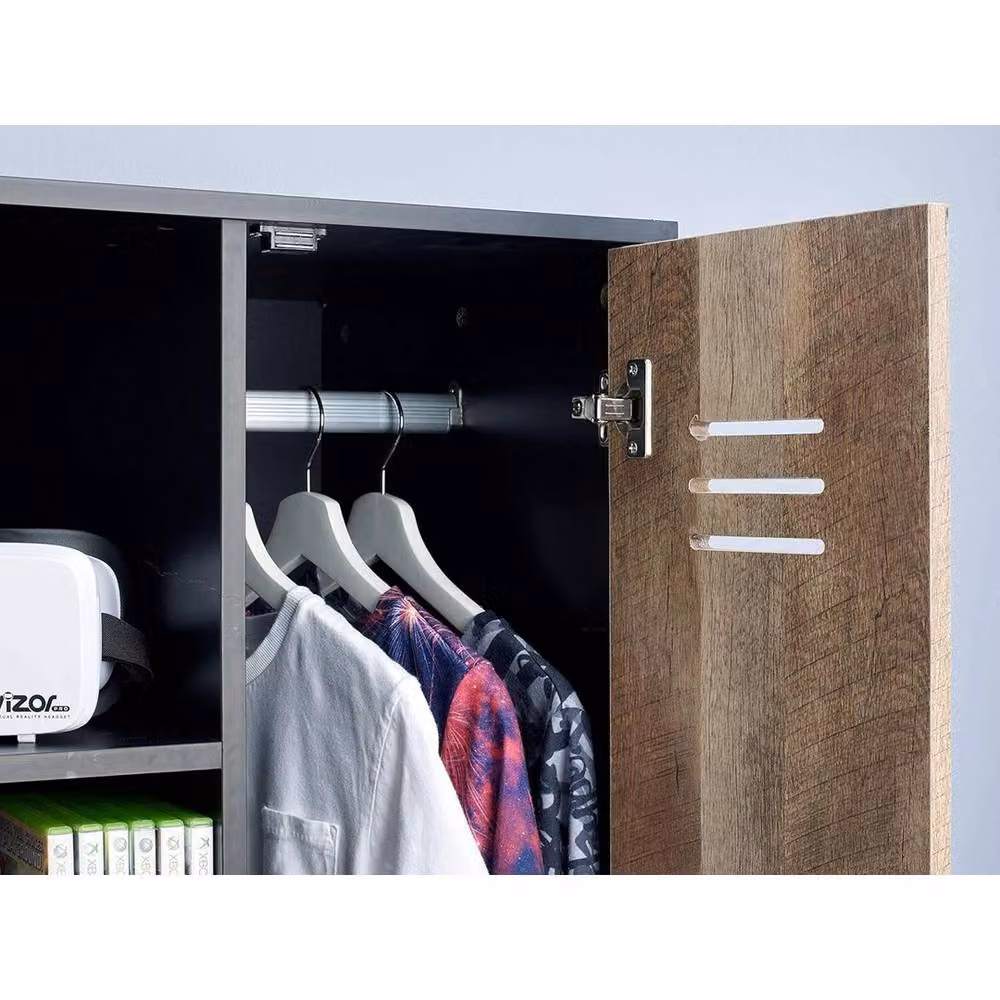 FORGEVIO Industrial Style Single Wardrobe with 1 Door and 5 Shelves in Black and Brown – 4