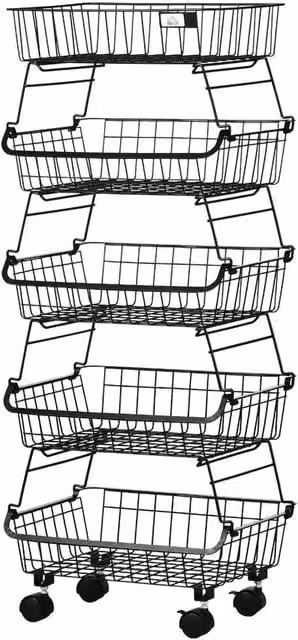 KORVIXA 5 Tier Black Metal Steel Wire Storage Trolley with Wheels – 1