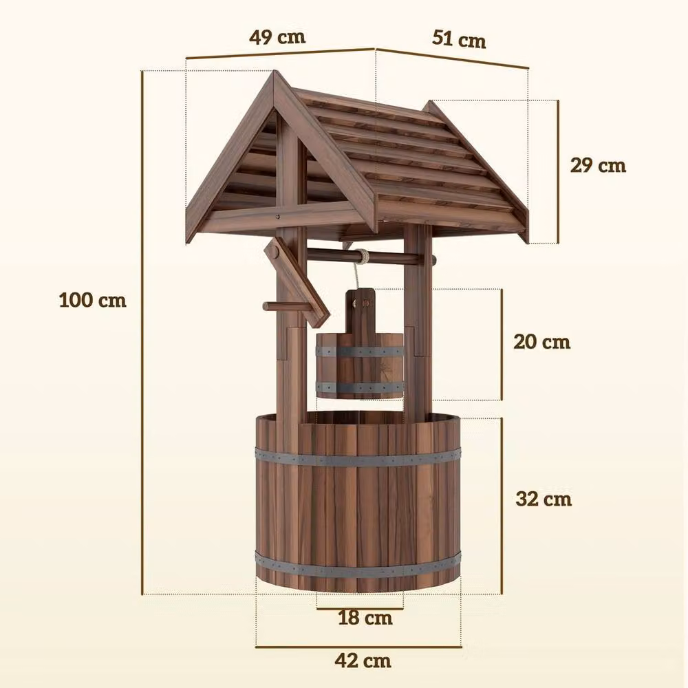 EONLION Brown Wood Wishing Well Planter with Tub – 2