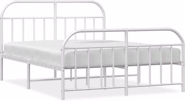 Berkfield Home Metal Bed Frame with Headboard and Footboard in White, W/D/H: 135 x 190 cm Double