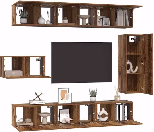 Berkfield Home 8-Piece TV Cabinet Set in Old Wood Brown, Engineered Wood, W: 30.5 cm, D: 30 cm, H: 90 cm – 1