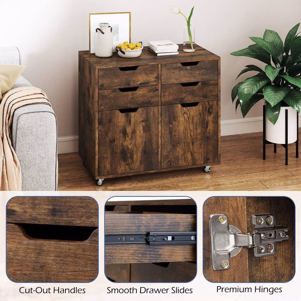 Costway 4 Drawer Mobile Storage Cabinet Chest with Universal Wheels in Brown – 6
