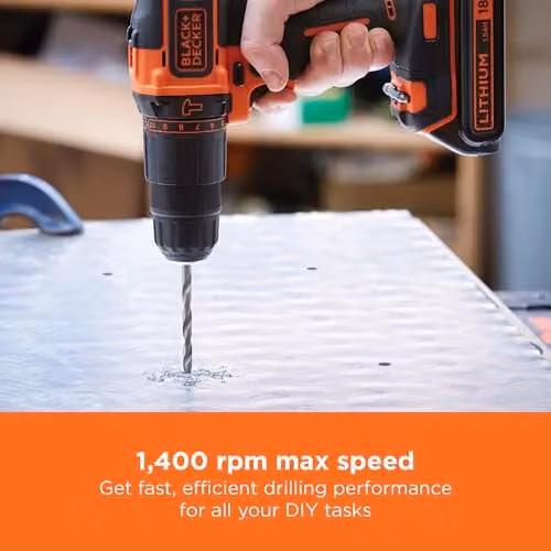 Black+Decker 18V Hammer Drill with Rechargeable Battery in Black and Multicolour – 4