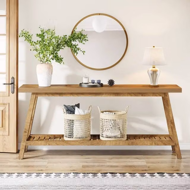 KORVIXA Rustic Brown Wood Rectangular Console Table for Hallways and Entrances