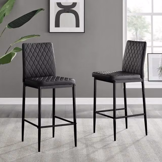 FurnitureboxUK Set of 2 Milan Hatched Faux Leather Padded Counter Stools with Black Metal Legs – 1
