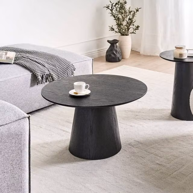 Wyld and Coco Round Black MDF Coffee Table, W/D/H: 80 x 80 x 47 cm