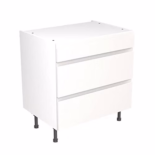 Kitchen Kit White Matt J-Pull 3 Drawer Flatpack Base Cabinet W/D/H: 80 x 57 x 87 cm