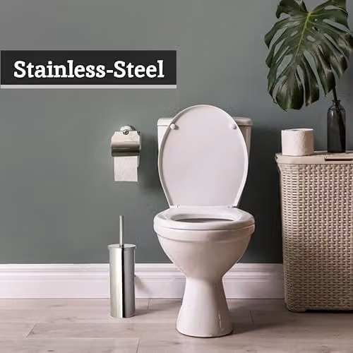 Orsina Indy Stainless Steel Toilet Brush and Holder in Silver with White Bristles – 4