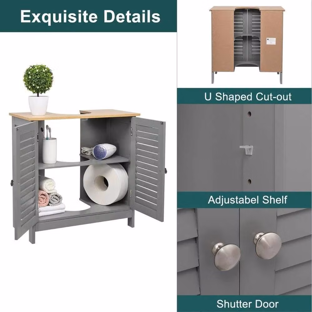 KORVIXA Grey Glossy Bathroom Basin Under Sink Cabinet with Roll Shutter and Internal Shelves, W: 70 cm, H: 75 cm – 4