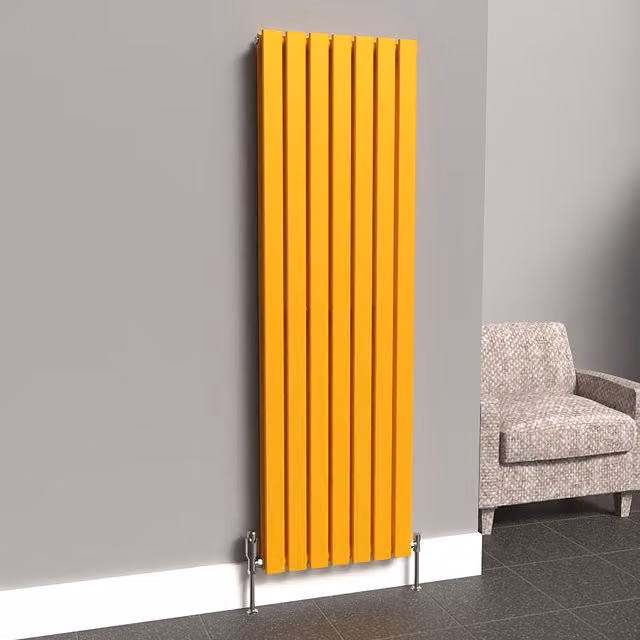 Lux Heat Flat Coloured Vertical Double Radiator in Sunflower Yellow, H: 160 cm, W: 49 cm