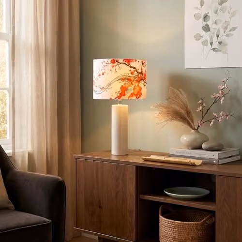 Happy Homewares Red Cherry Blossom Watercolour Japanese Themed Fabric Drum Lamp Shade, W: 18 cm, H: 25 cm – 2