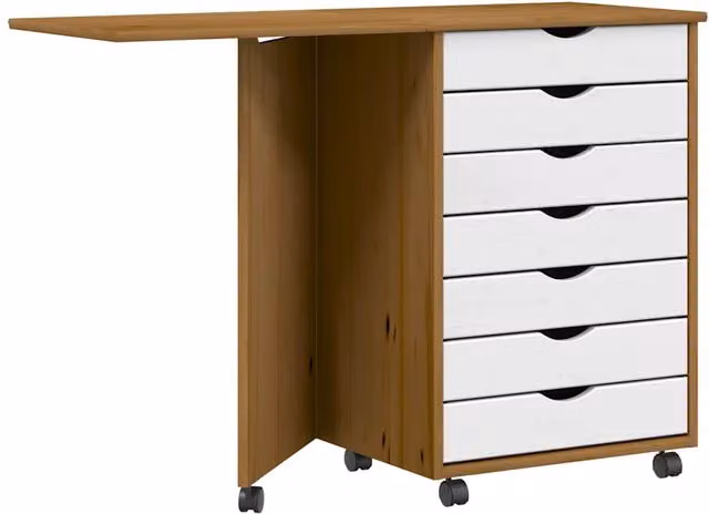 Berkfield Home Rolling Cabinet with Desk in Moss Honey Brown Solid Wood Pine